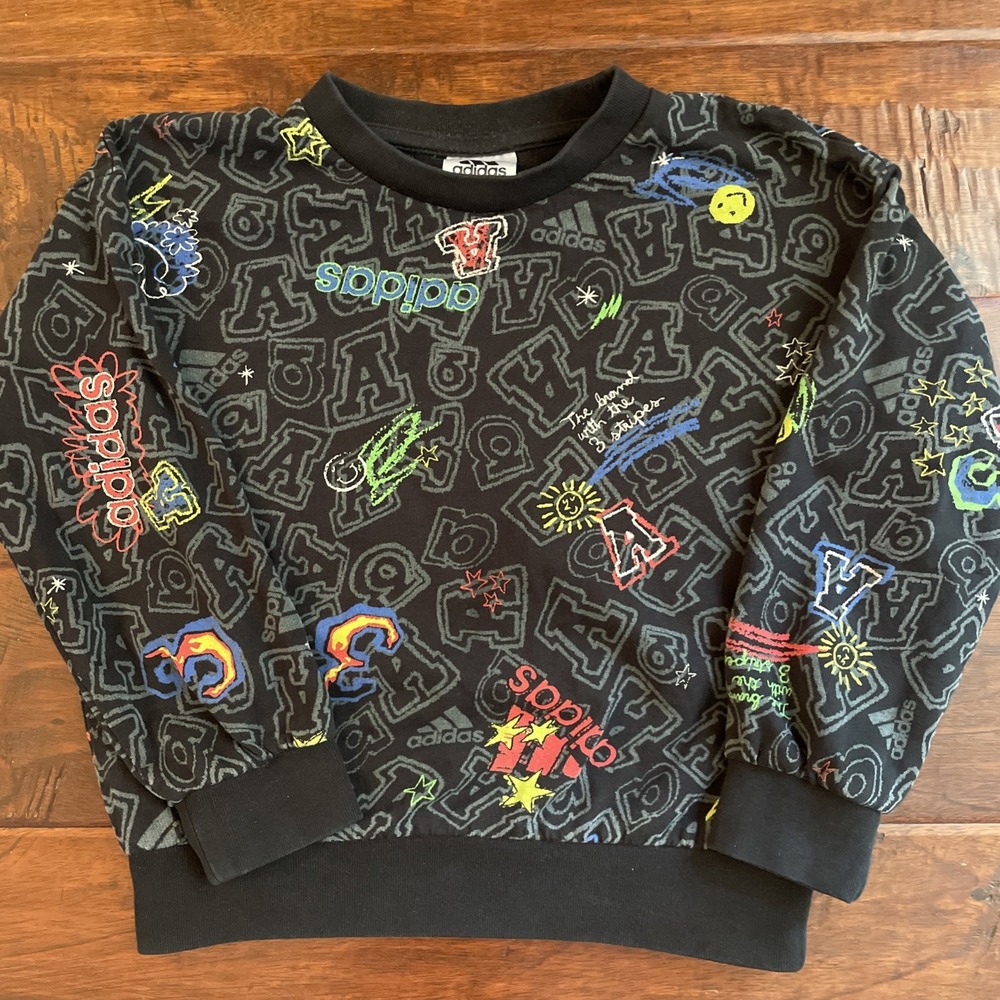 Adidas Kids All Over Print Thin Sweatshirt‎ Shirt Crewneck Cotton Size 5